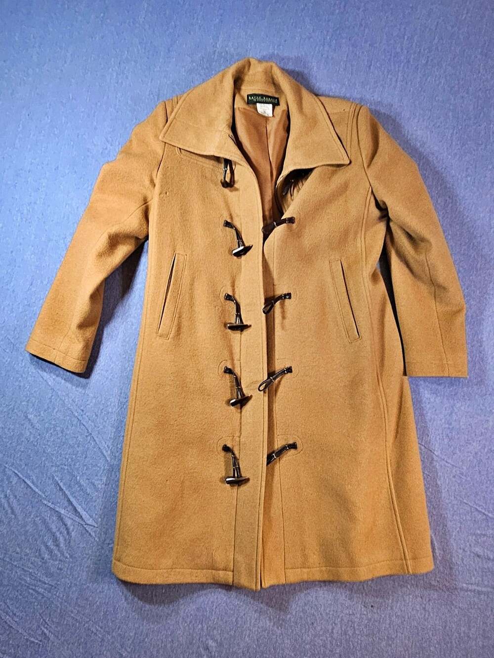 Ralph Lauren Wool Blend Duffle Coat Camel Toggle Button Size 10